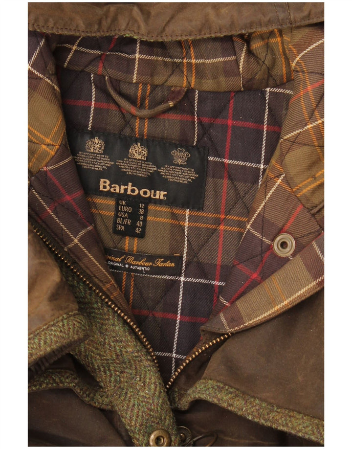 Giacca da donna in cotone cerato con cappuccio Barbour UK 12 Cotone marrone medio