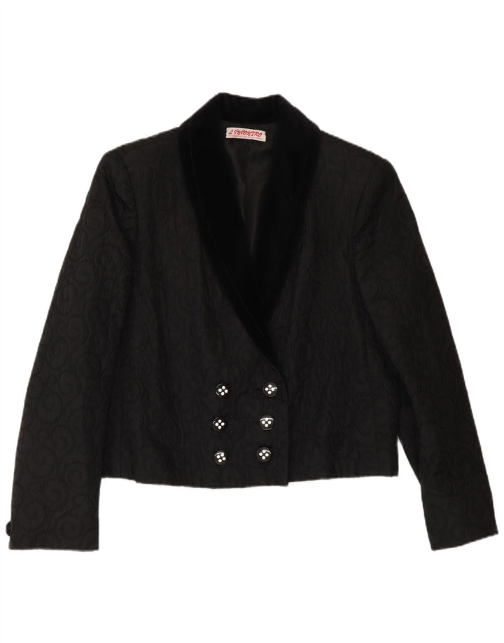Giacca blazer doppiopetto da donna VINTAGE UK 14 Medium Black Paisley