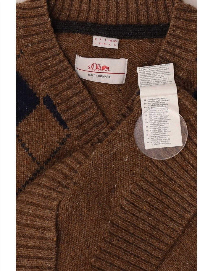 Maglione da uomo con scollo a V S.Oliver grande lana a rombi/diamante marrone