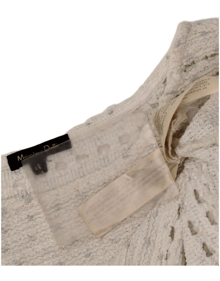 Massimo Dutti Maglione da donna con scollo a barca all'uncinetto UK 14 Medio Bianco
