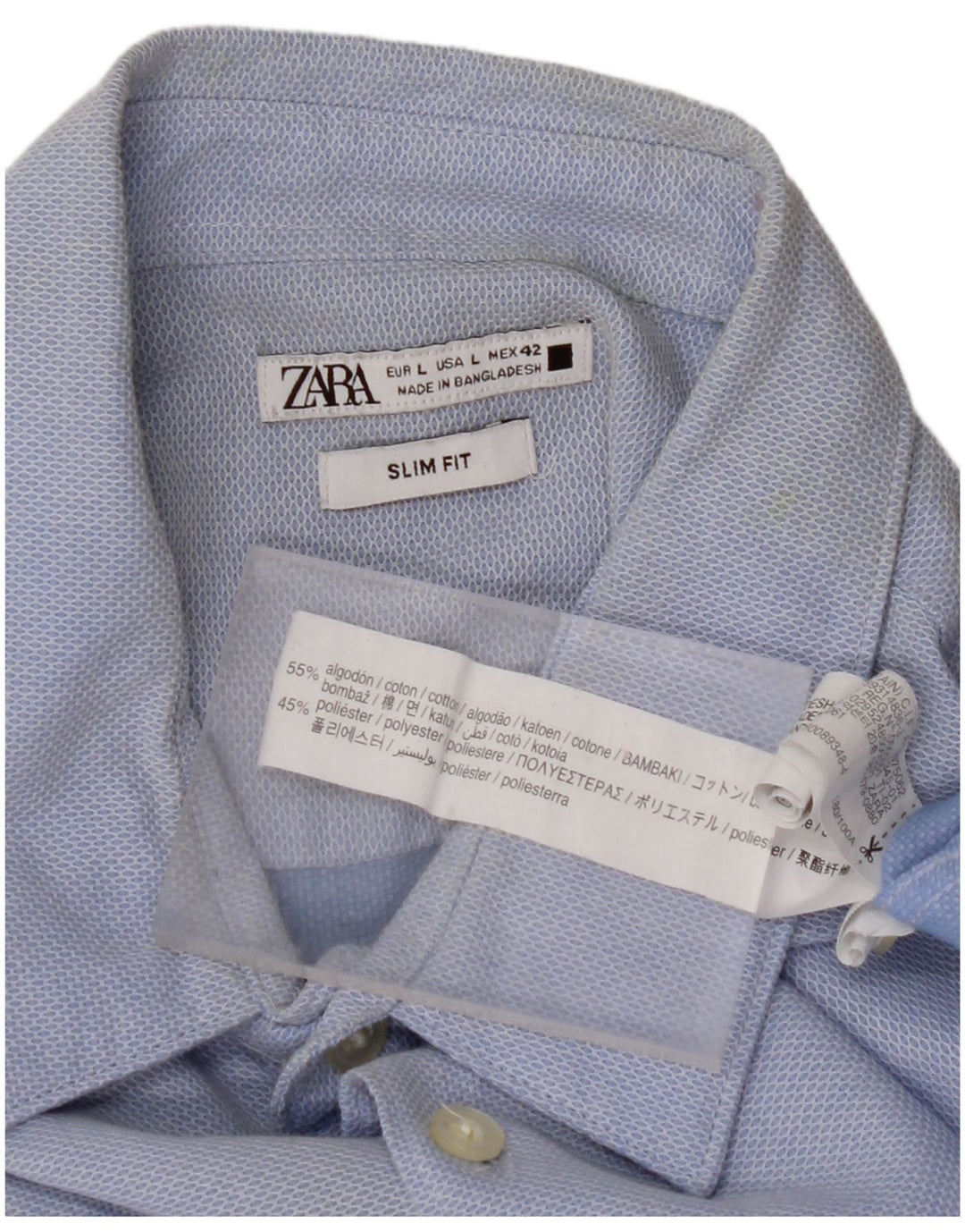 Camicia ZARA Uomo Slim Fit Large Blu Cotone