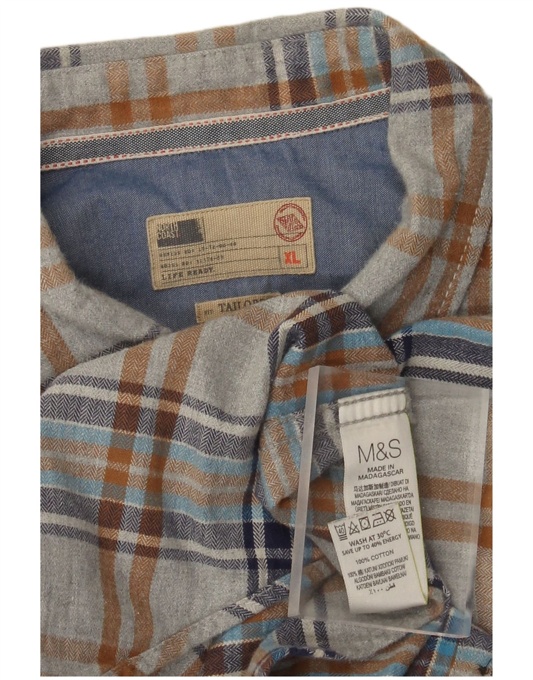 Camicia sartoriale da uomo in flanella Marks & Spencer XL in cotone a quadri grigio