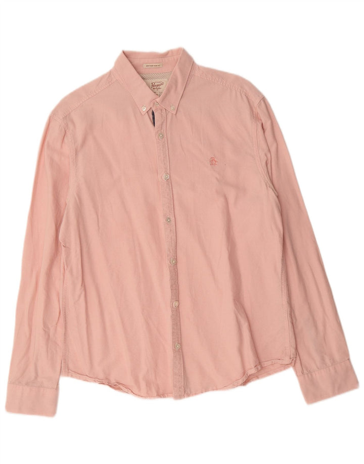 Camicia Penguin Heritage da uomo slim fit grande in cotone rosa