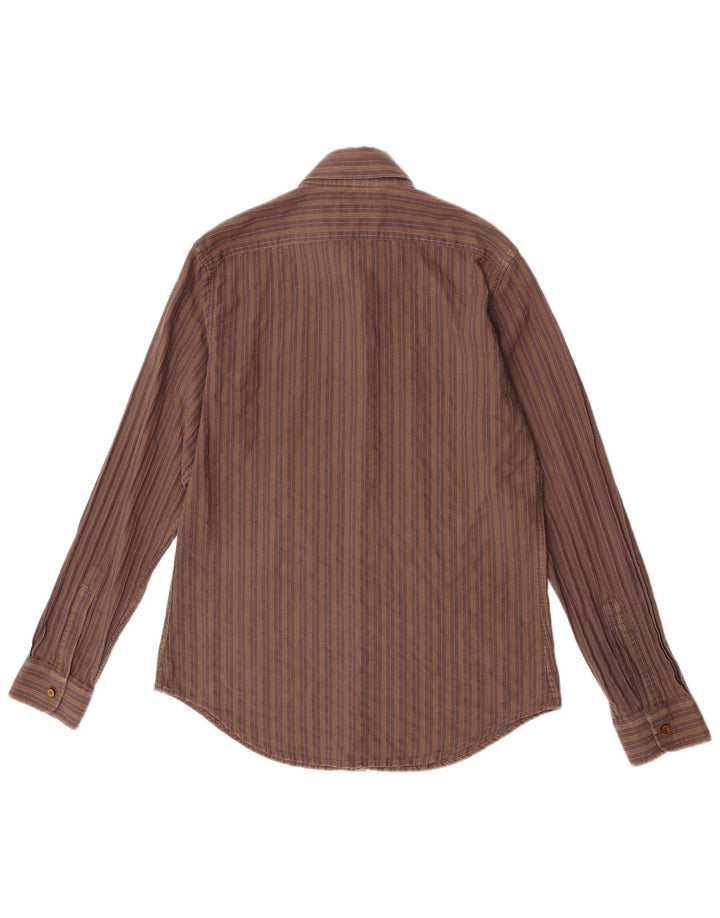 Camicia Armani Jeans Uomo Cotone Rigato Marrone Medio