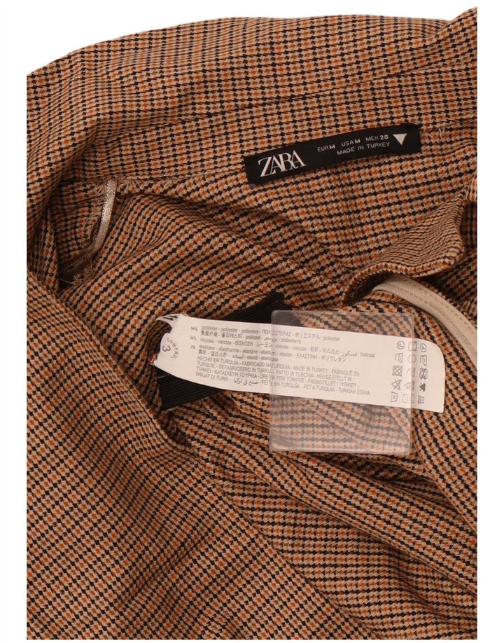 Top corto a maniche lunghe da donna ZARA UK 12 Poliestere pied de poule marrone medio