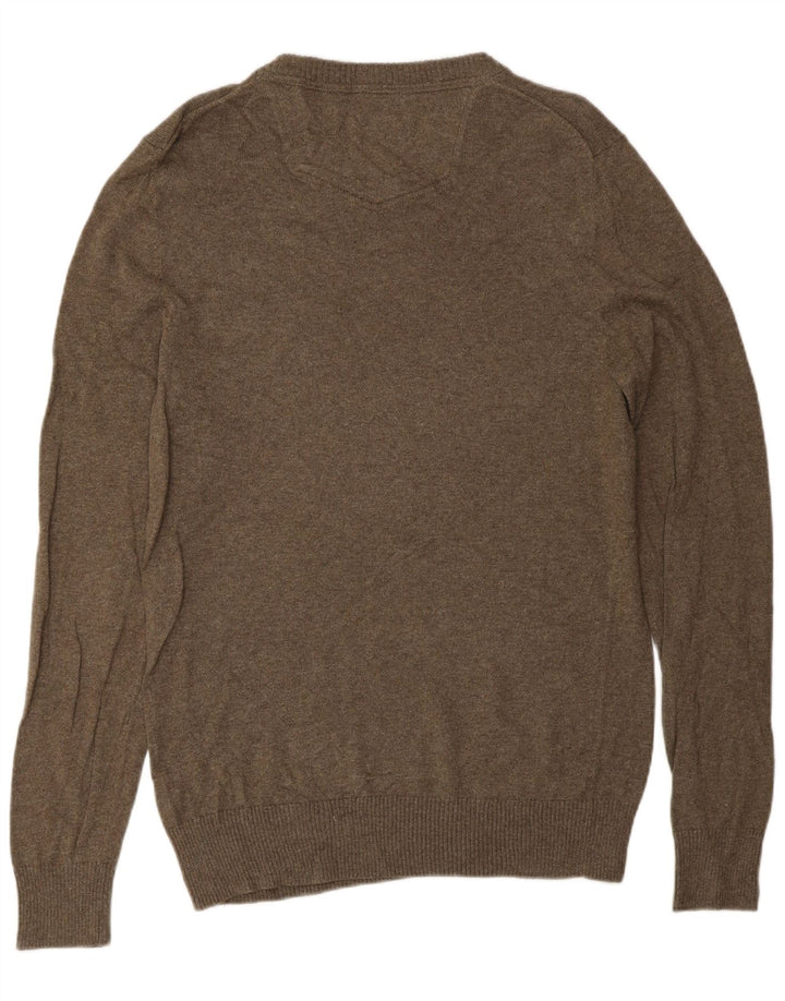 Maglione da uomo con scollo a V Fat Face, cotone kaki medio