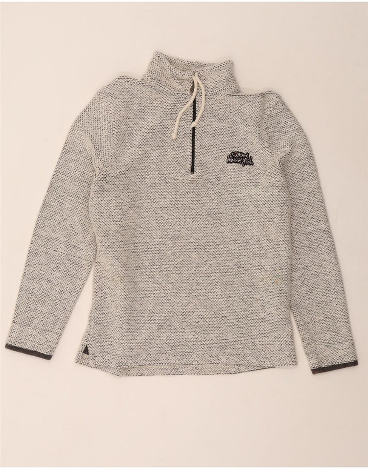 Felpa da uomo con collo con zip Weird Fish, piccola, in cotone chiazzato grigio