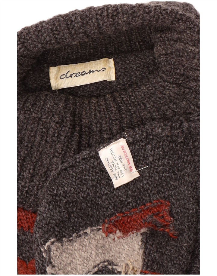 Maglione maglione vintage da uomo con collo alto, taglia unica, in acrilico geometrico grigio