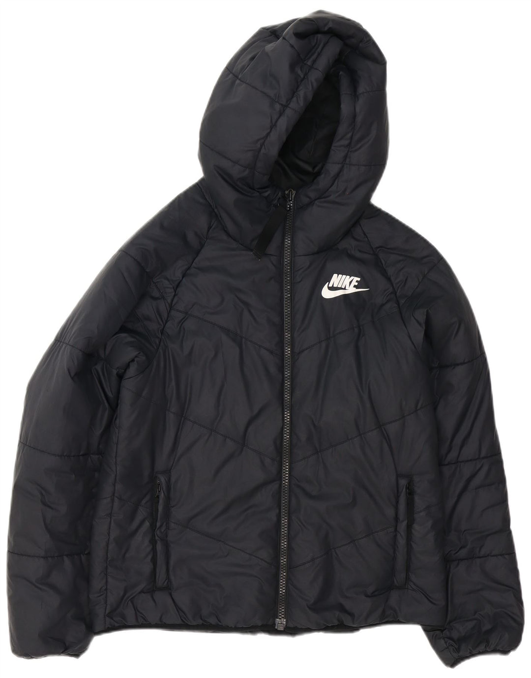 Giacca imbottita oversize con cappuccio Nike da donna UK 10 piccola poliestere nero