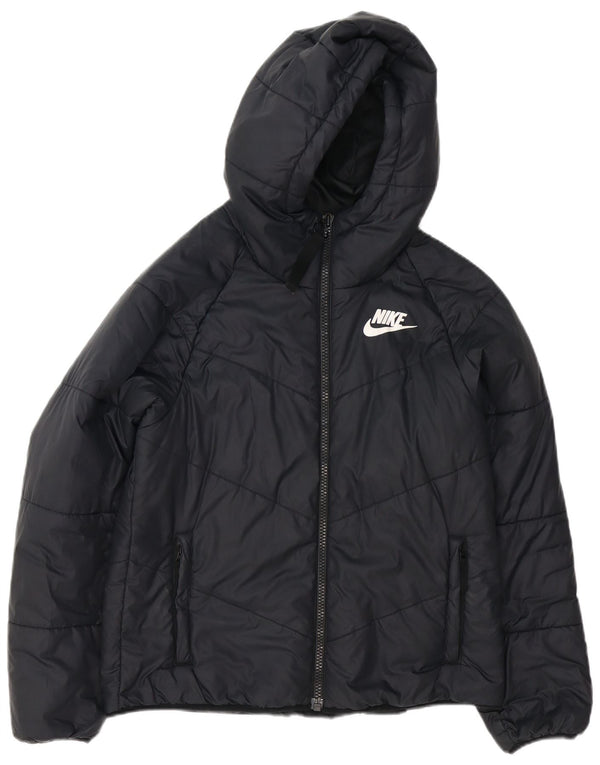 Giacca imbottita oversize con cappuccio Nike da donna UK 10 piccola poliestere nero