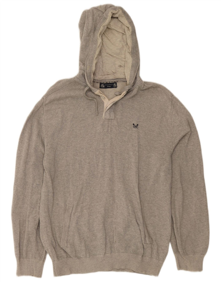 Crew Clothing Maglione con cappuccio da uomo di grandi dimensioni in cotone grigio