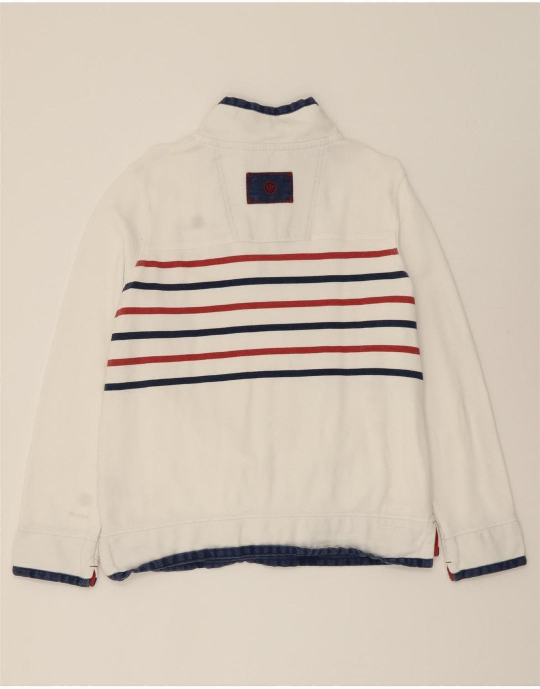 FAT FACE Womens Zip Neck Sweatshirt Jumper UK 14 Medium White Striped Vintage Fat Face and Second-Hand Fat Face from Messina Hembry 