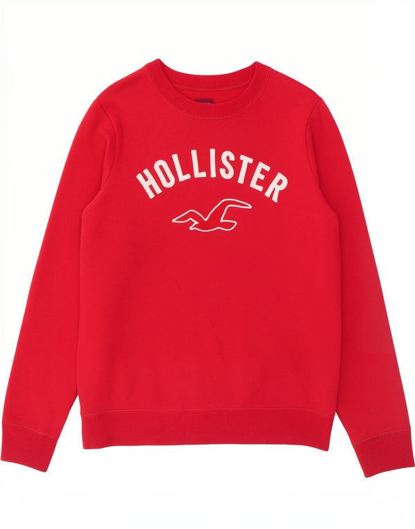 Felpa con grafica Hollister da donna, maglione UK 8 Small, cotone rosso