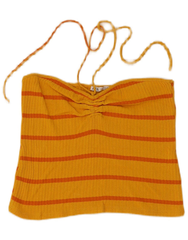 Top corto da donna Zara UK 12 a righe gialle medie
