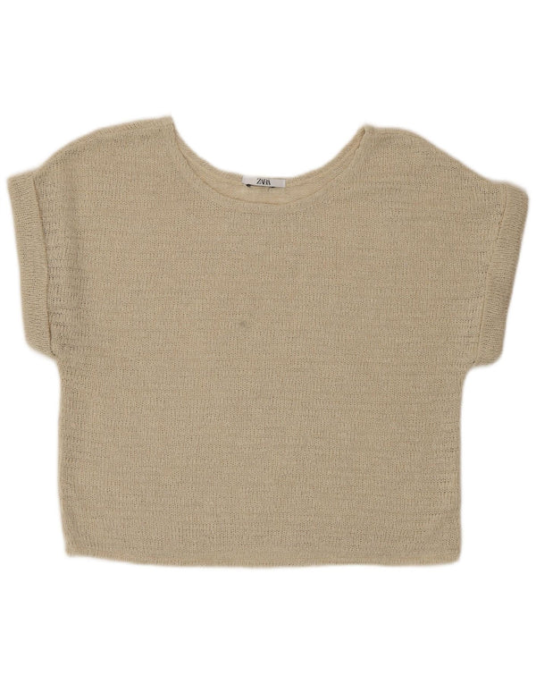 Top corto in maglia Zara da donna, taglia UK 16, grande, beige