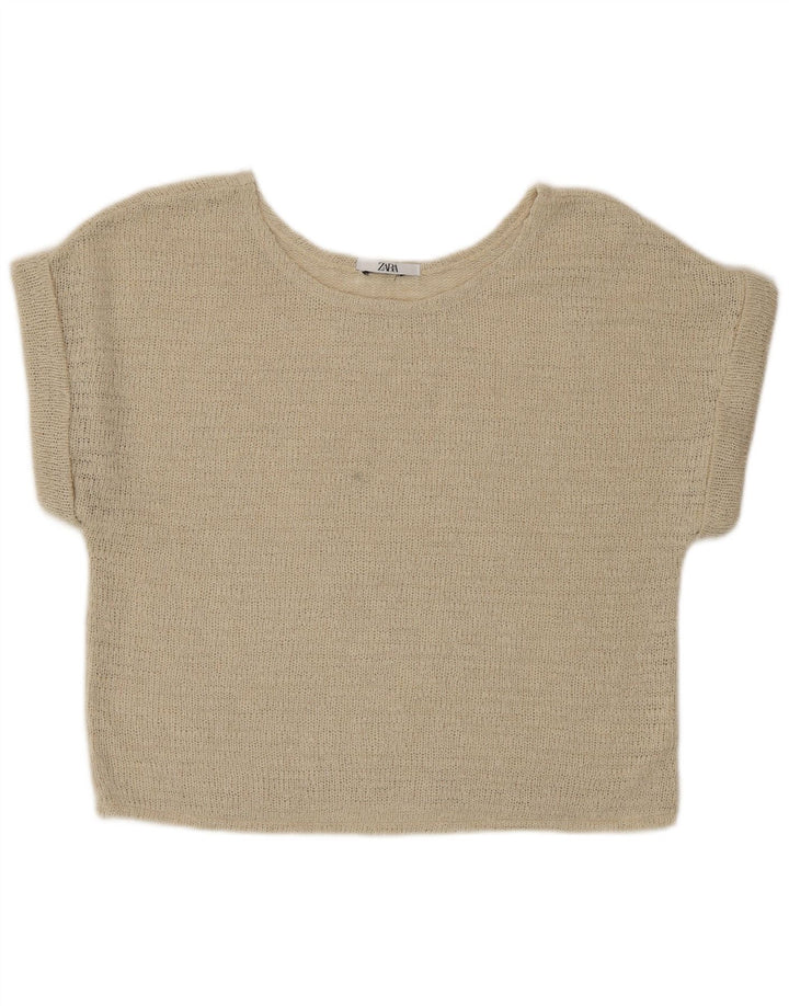 Top corto in maglia Zara da donna, taglia UK 16, grande, beige