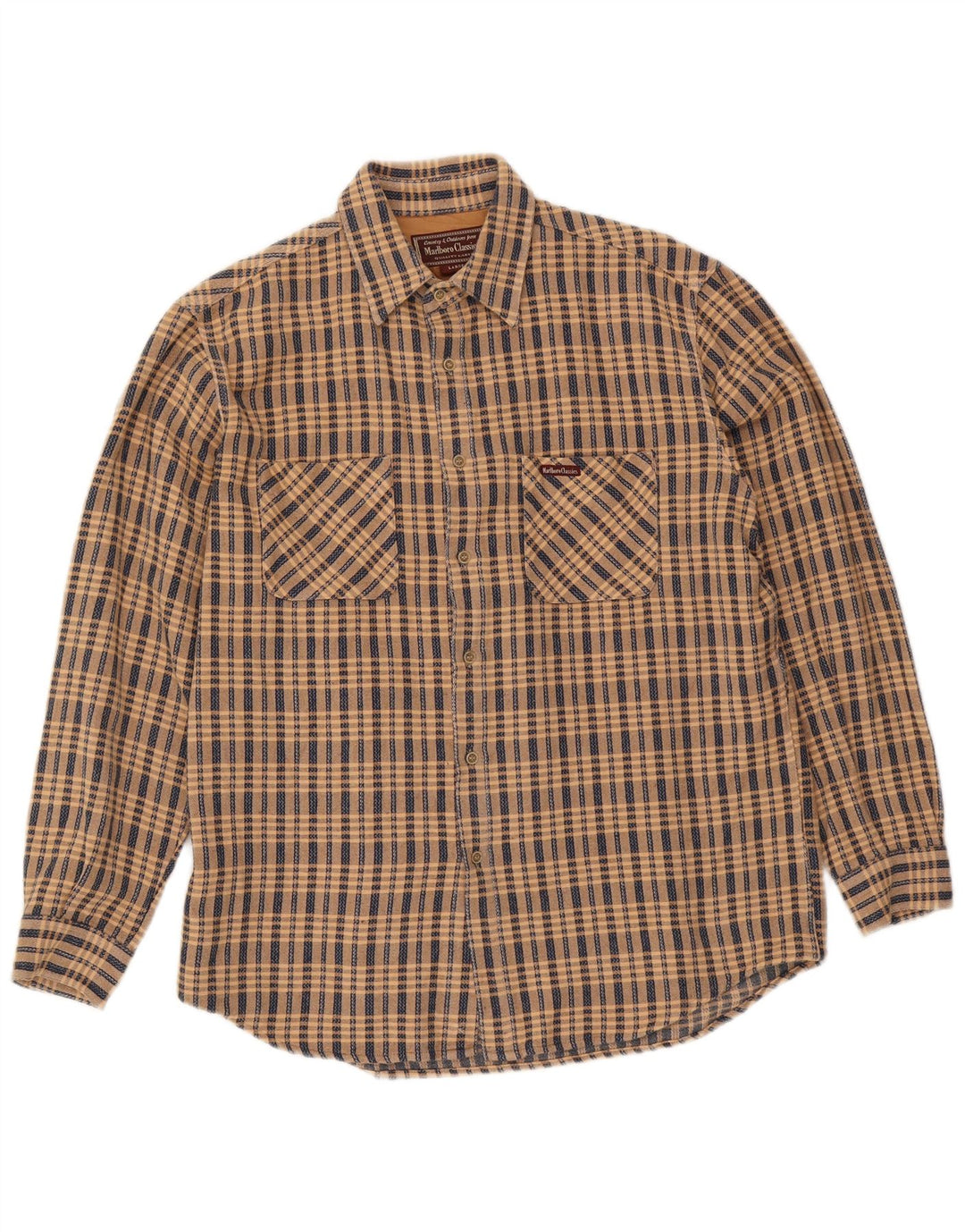 Camicia in flanella da uomo Marlboro Classics, cotone a quadri beige grande