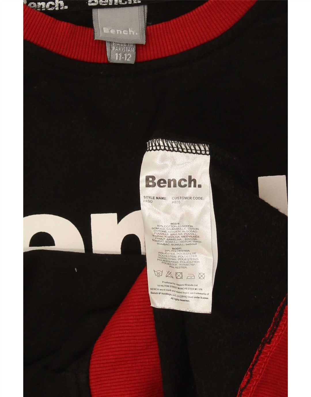 Felpa grafica da bambino con grafica Bench 11-12 anni in cotone nero