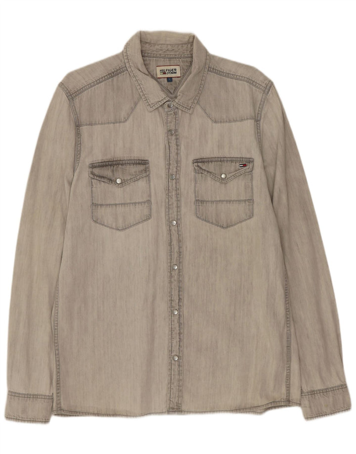 TOMMY HILFIGER Camicia di jeans da uomo grande in cotone grigio