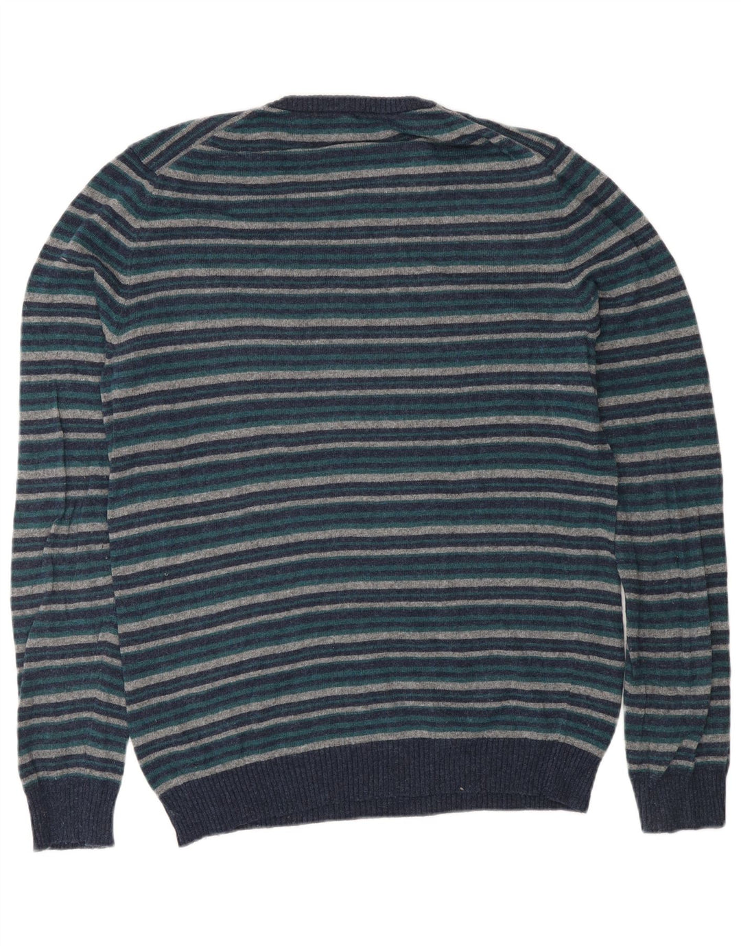 BENETTON Maglione da uomo girocollo in lana a righe grandi blu navy