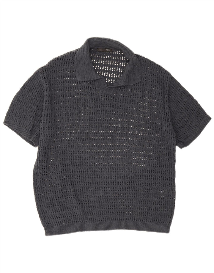 Polo da uomo Zara in cotone grigio medio