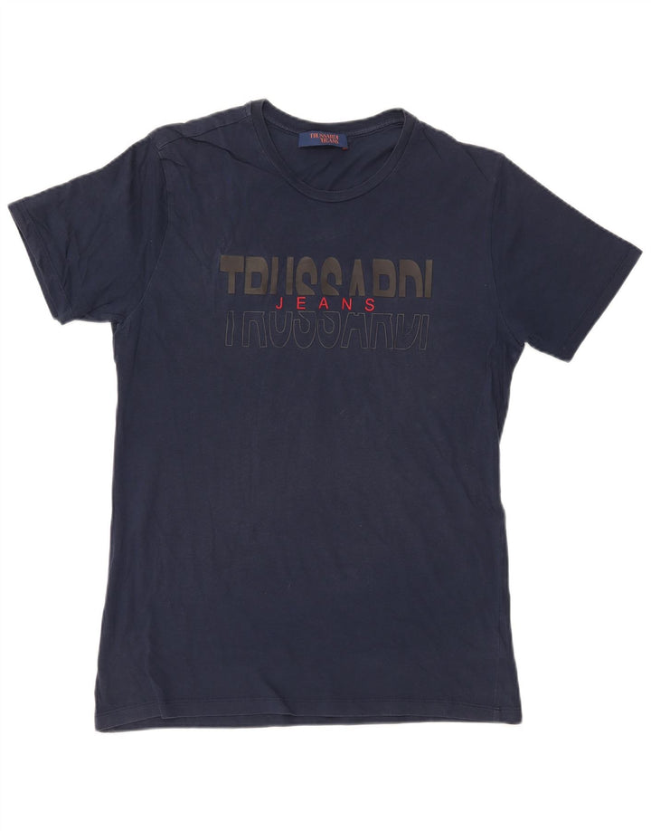 T-shirt grafica da uomo Trussardi Jeans Top XL in cotone blu navy