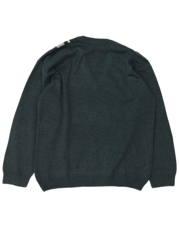 VINTAGE Maglione da uomo con scollo a V grande acrilico a strisce verdi