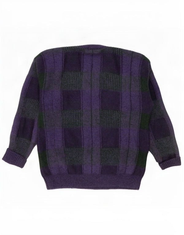 Maglione vintage da uomo con scollo a V XL viola a quadri