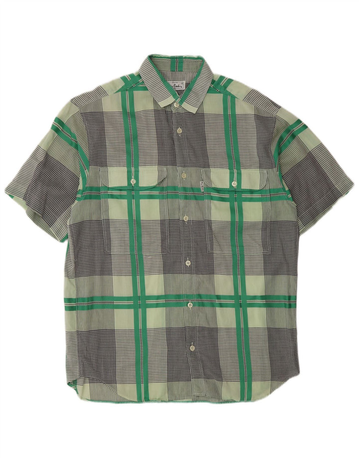 Camicia a maniche corte da uomo Pierre Cardin a quadri verde medio
