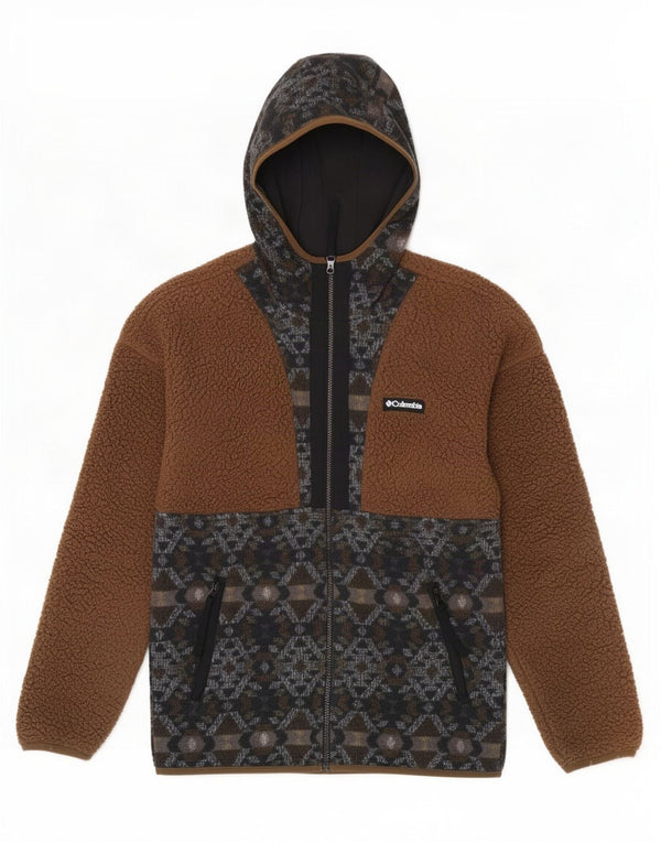 Giacca in pile con cappuccio da uomo Columbia UK 36 Small Poliestere geometrico marrone