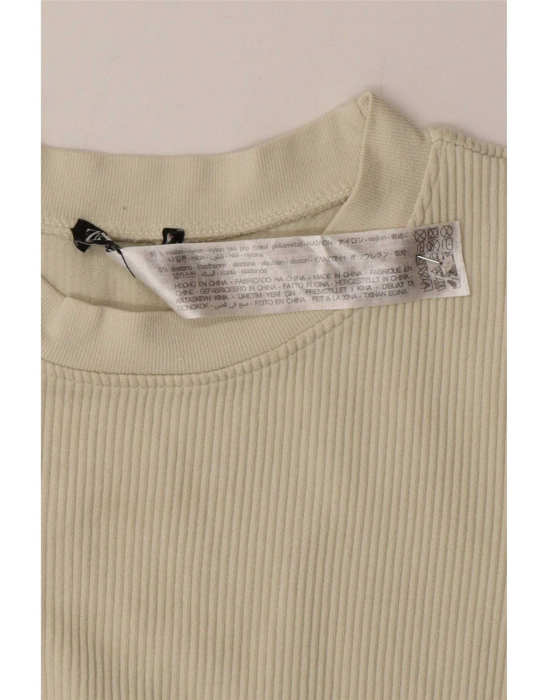 T-shirt corta da donna Zara UK 12 nylon bianco sporco medio