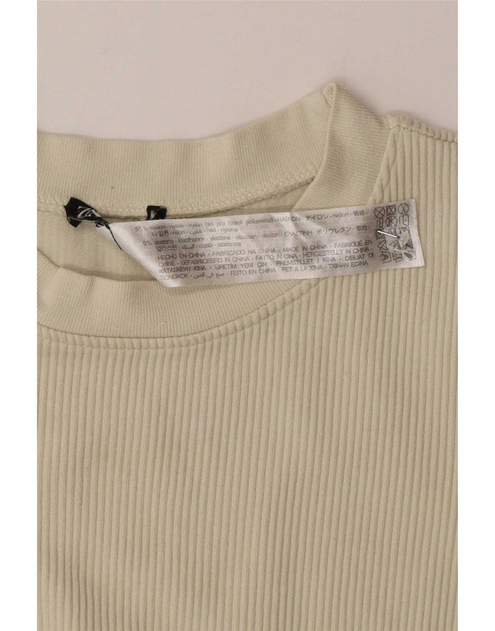 T-shirt corta da donna Zara UK 12 nylon bianco sporco medio