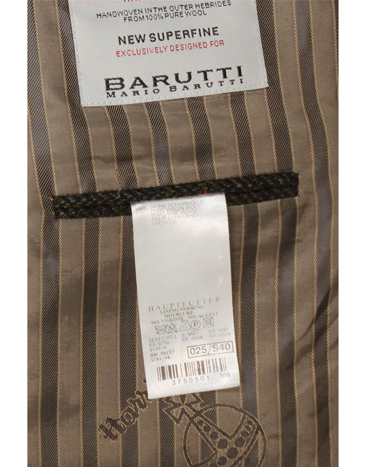 Giacca blazer da uomo a 3 bottoni Mario Barutti UK 46 3XL Lana vergine a quadri kaki