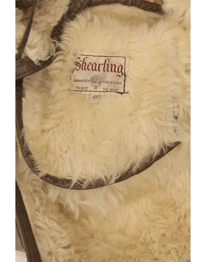 Giacca in shearling vintage da donna IT 46 grande grigia