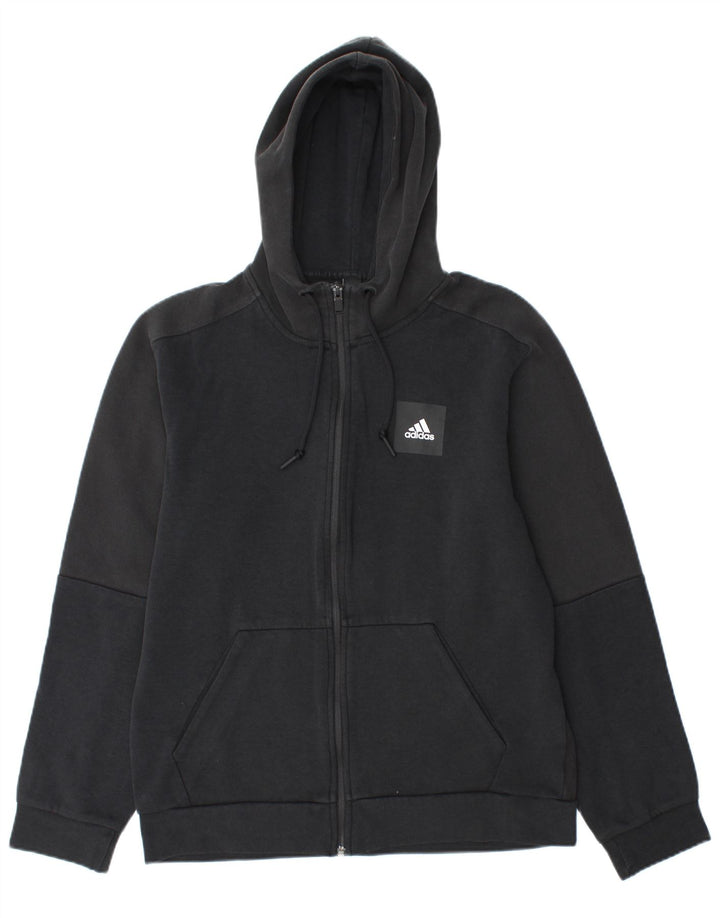 Maglione con cappuccio e zip Adidas da uomo in cotone nero medio
