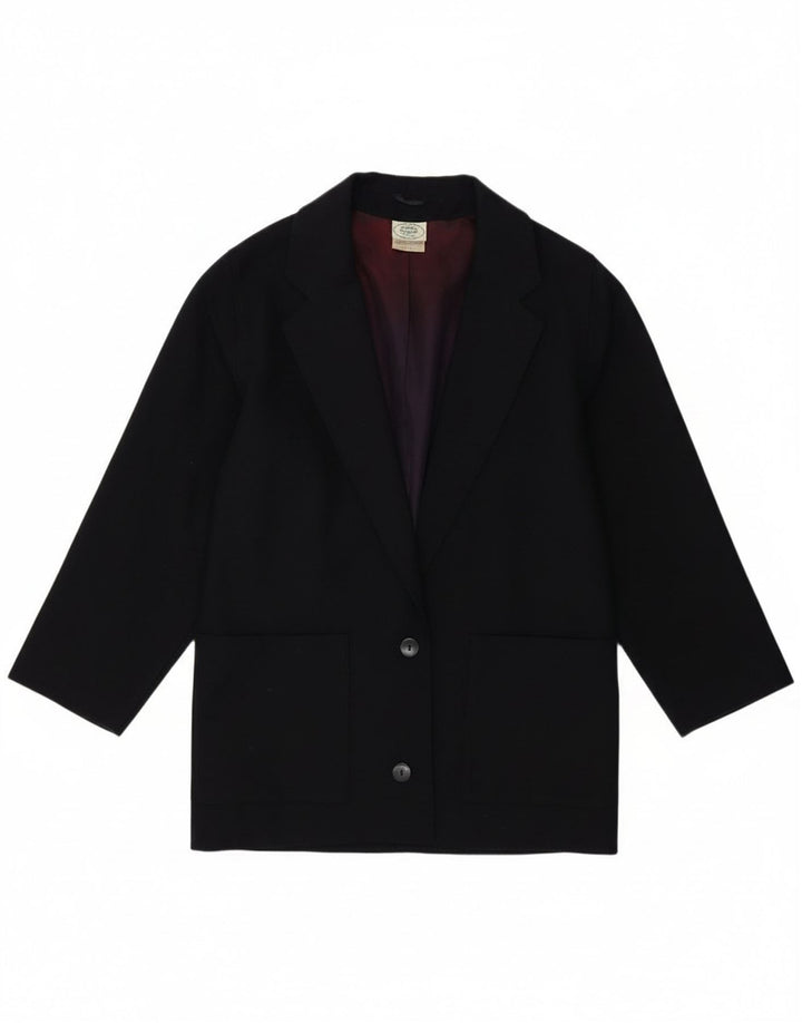 Giacca blazer a 2 bottoni da donna Laura Ashley UK 10 piccola in lana blu navy