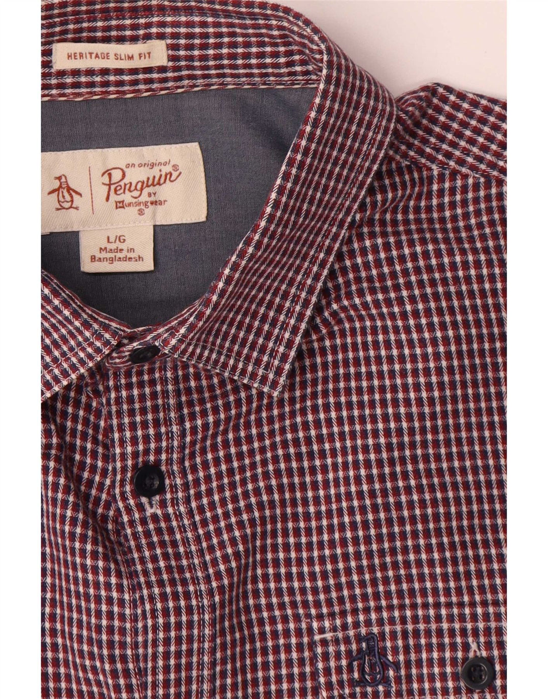 Penguin - Camicia slim fit Heritage da uomo, in cotone a quadri rossi grandi