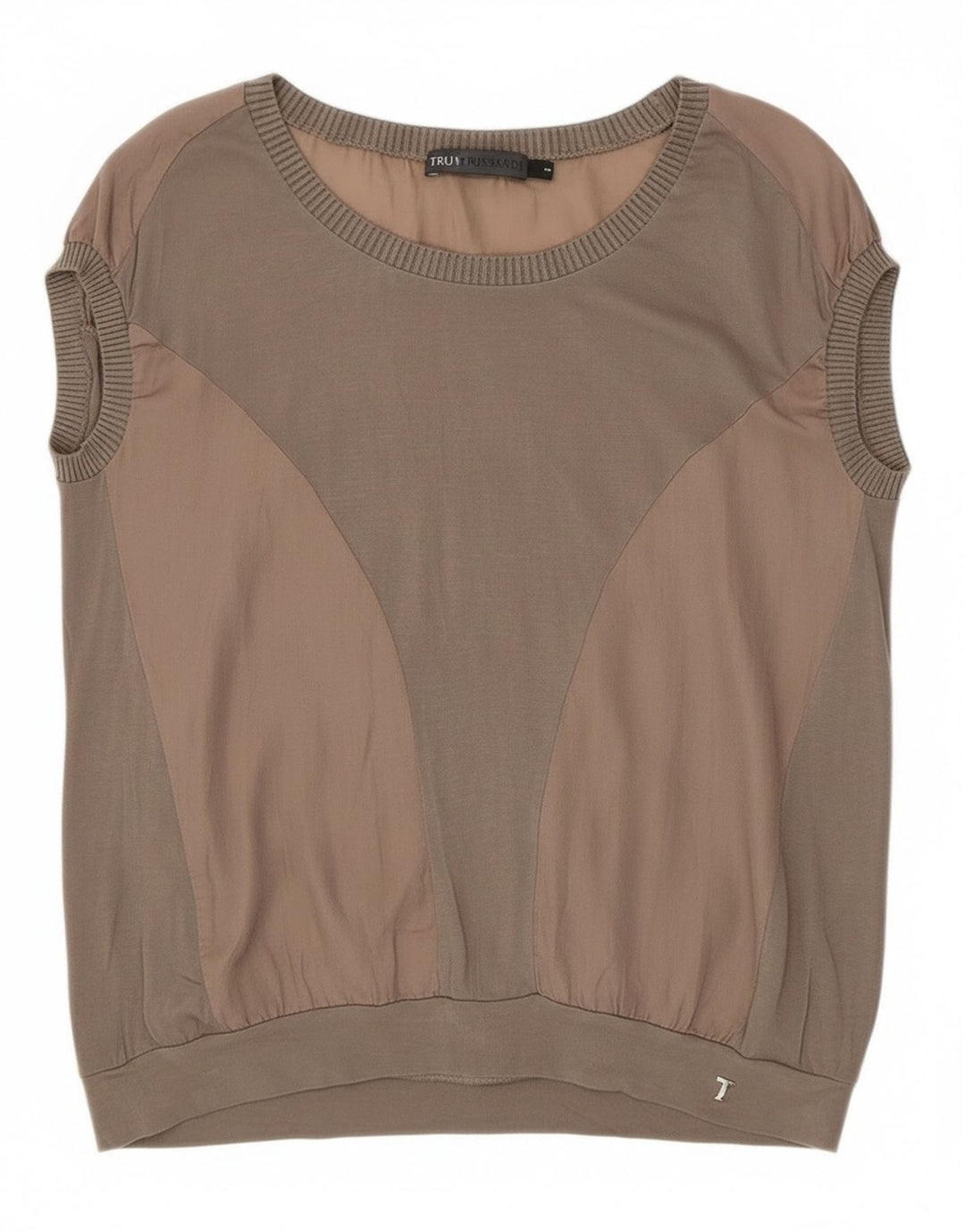 T-Shirt Donna Trussardi Jeans Top UK 10 Small Grigio Colorblock