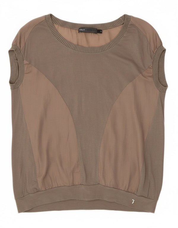 T-Shirt Donna Trussardi Jeans Top UK 10 Small Grigio Colorblock