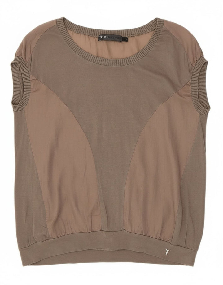 T-Shirt Donna Trussardi Jeans Top UK 10 Small Grigio Colorblock