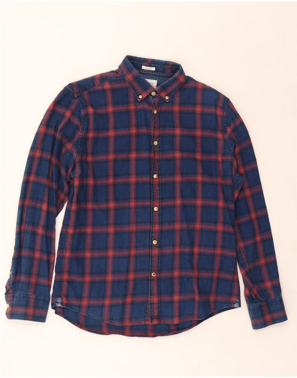 PEPE JEANS Mens Shirt Large Blue Check Cotton