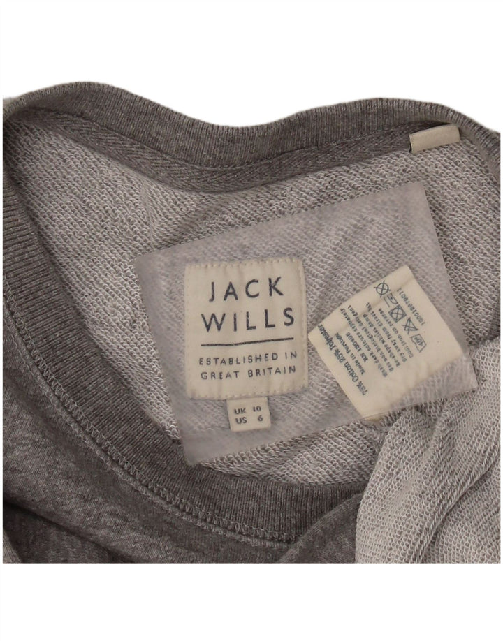 JACK WILLS Felpa con grafica da donna Maglione UK 10 Piccolo cotone grigio