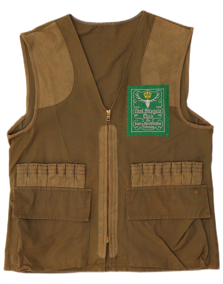 Gilet grafico da uomo vintage UK 36 piccolo color kaki