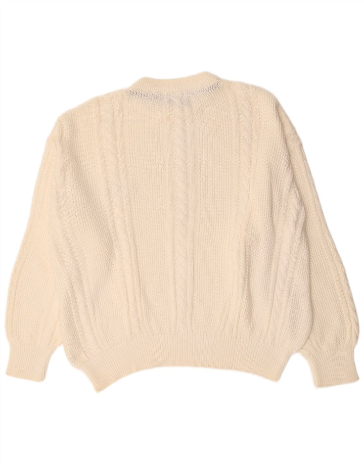 Maglione vintage da uomo con scollo a barca 2XL in cotone bianco