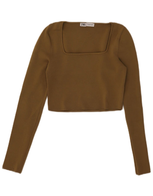 Top corto da donna Zara a maniche lunghe UK 12 poliestere kaki medio
