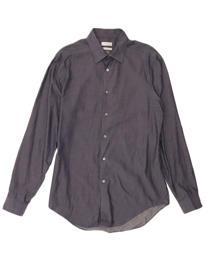 Camicia da uomo Calvin Klein Jeans taglia 15 1/2 media blu navy a spina di pesce