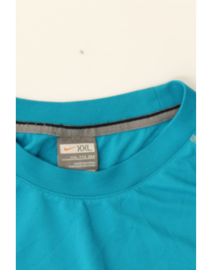 NIKE Mens T-Shirt Top 2XL Blue Colourblock Polyester Vintage Nike and Second-Hand Nike from Messina Hembry 