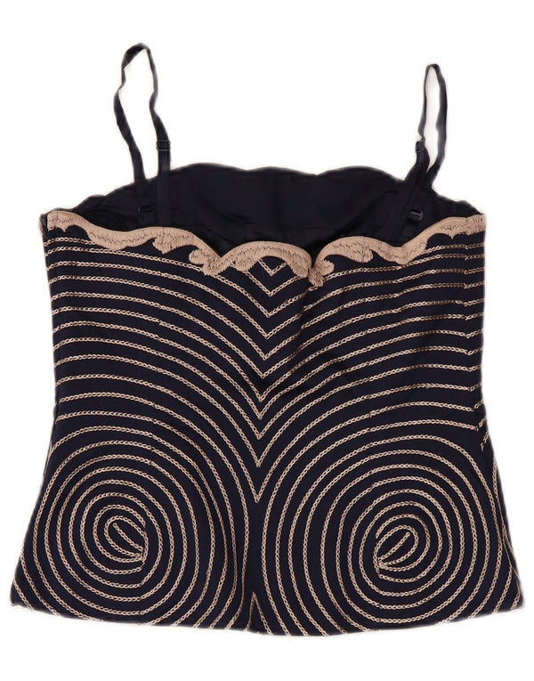 COAST Womens Corset Top UK 10 Small Navy Blue Floral Silk