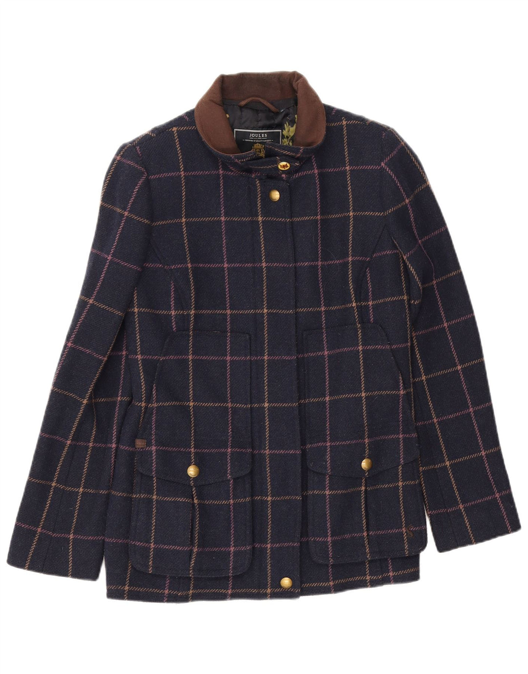Giubbotto bomber da donna Joules UK 12 medio in lana a quadri blu navy