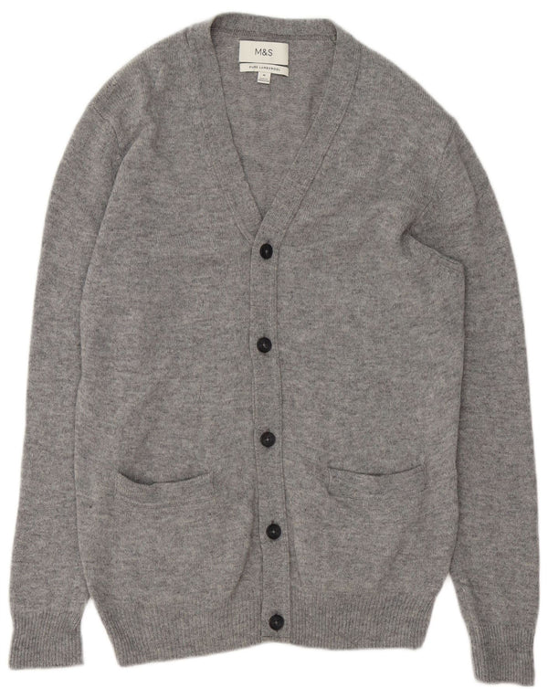MARKS & SPENCER Maglione cardigan da uomo Lana d'agnello screziata grigio medio